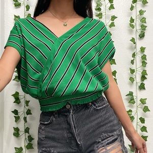 Stripe loose short sleeve blouse